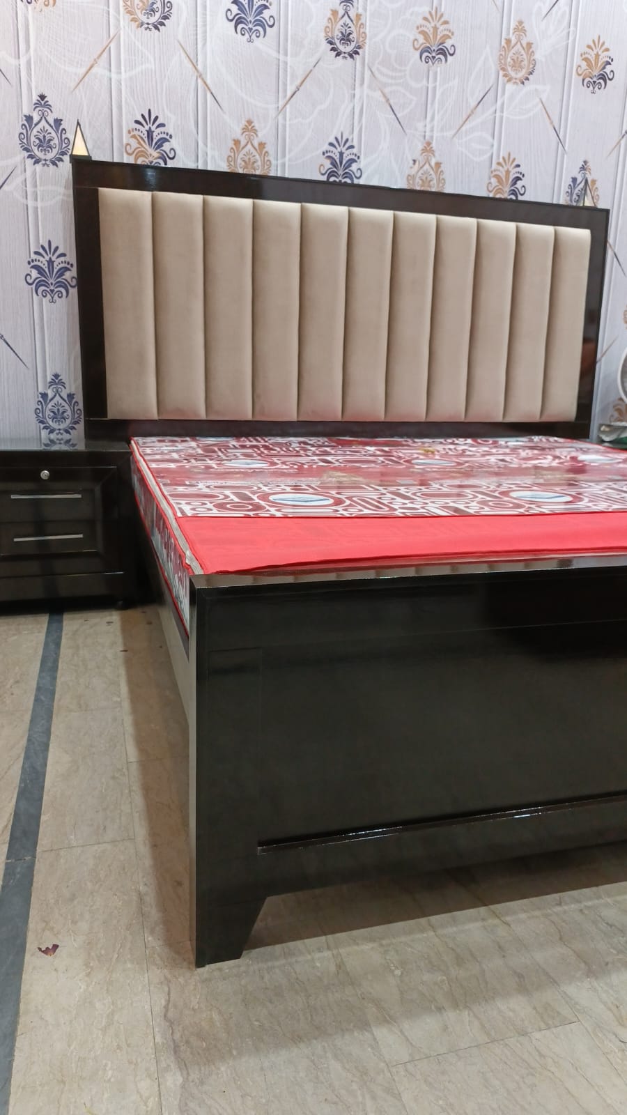 Beige Channel-Headboard Bed Frame — additional view from the supplied Priceless collection
