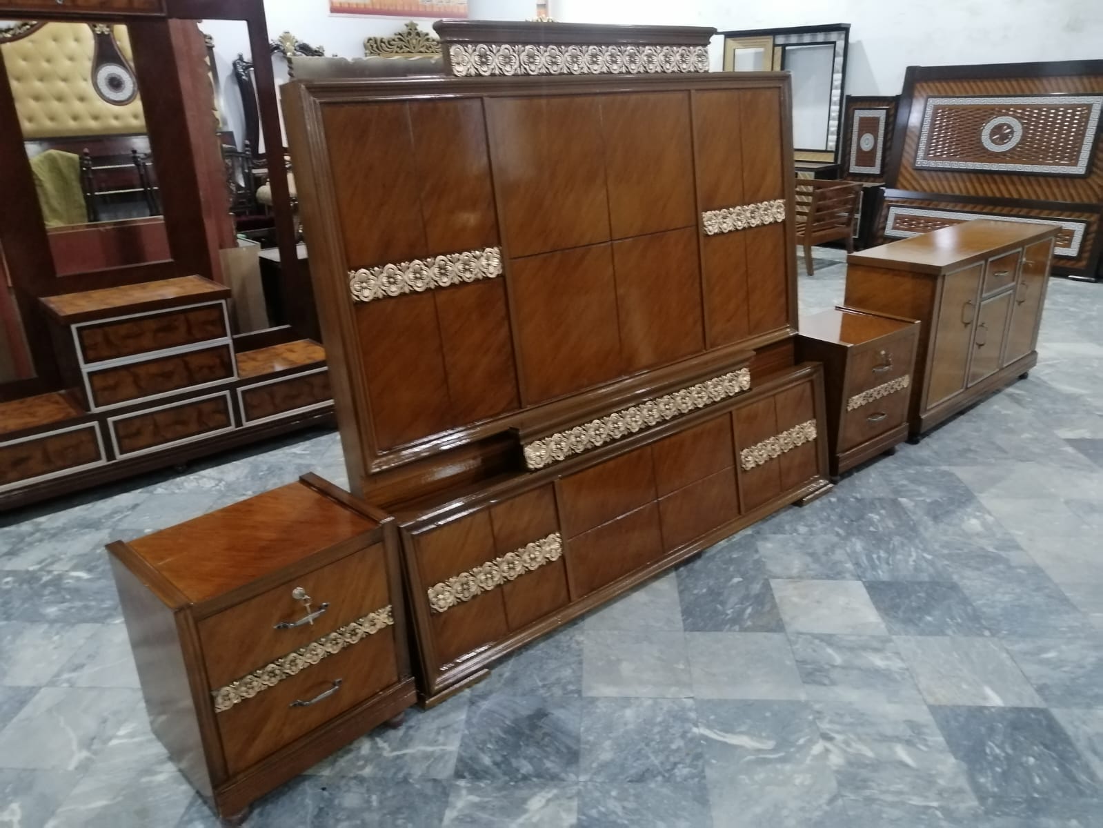 Warm Brown Floral-Band Bed Panels — additional view from the supplied Priceless collection