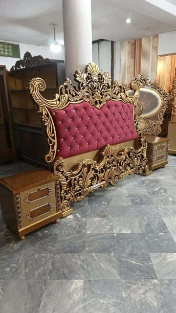 Raspberry Tufted Scroll-Crest Bed Panels — main view from the supplied Priceless collection