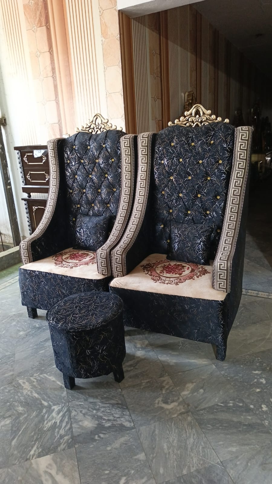 Black Patterned High-Back Accent Chair — main view from the supplied Priceless collection