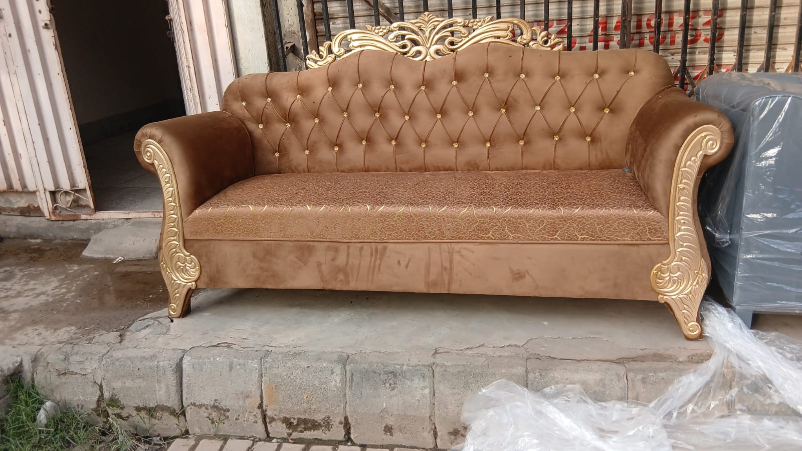Camel Tufted Scroll Sofa — main view from the supplied Priceless collection