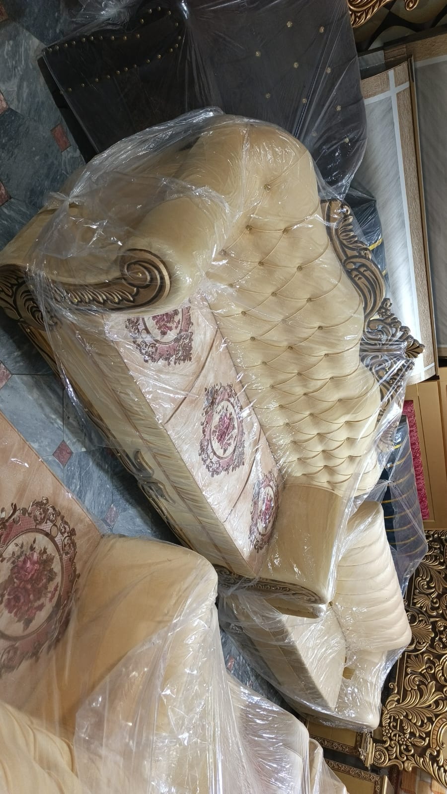 Cream Tufted Scroll-Frame Sofa — additional view from the supplied Priceless collection