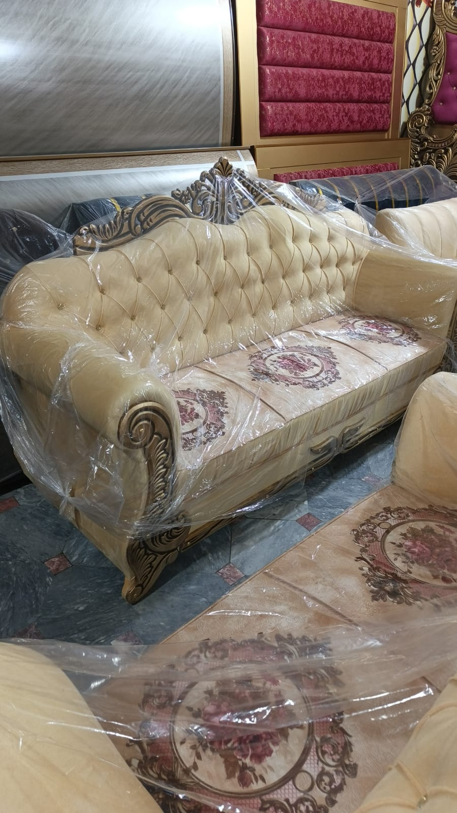 Cream Tufted Scroll-Frame Sofa — main view from the supplied Priceless collection