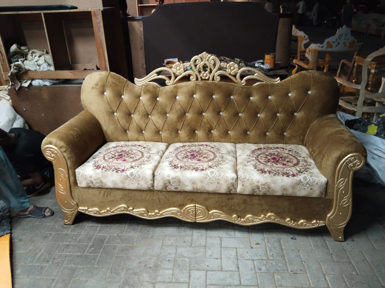 Antique-Gold Floral-Seat Sofa — main view from the supplied Priceless collection