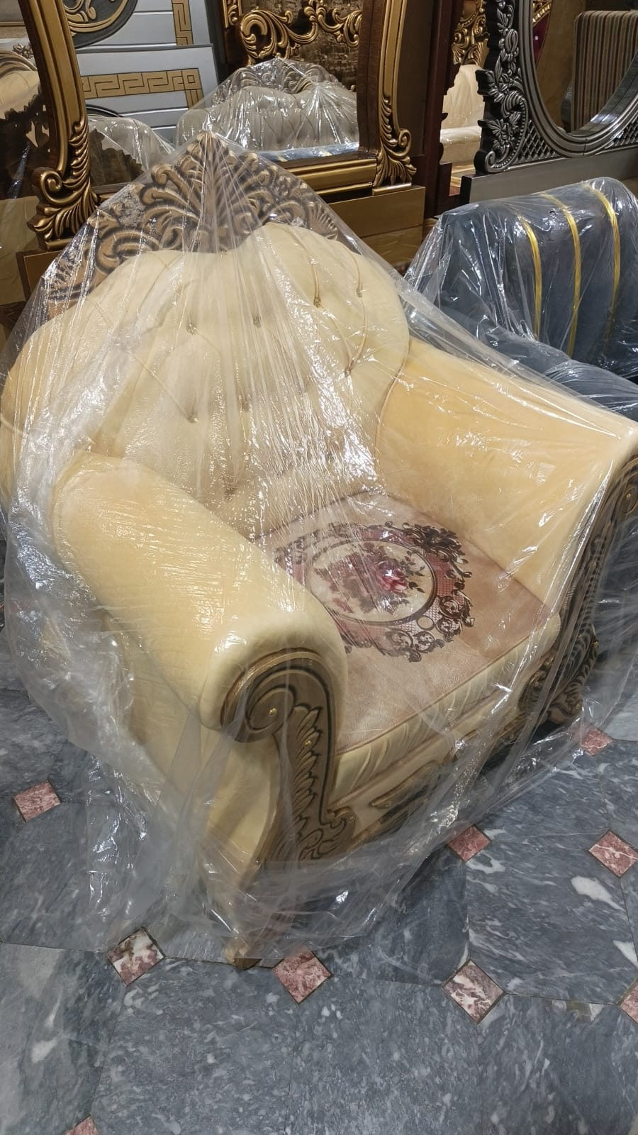 Cream Tufted Scroll-Frame Sofa — additional view from the supplied Priceless collection