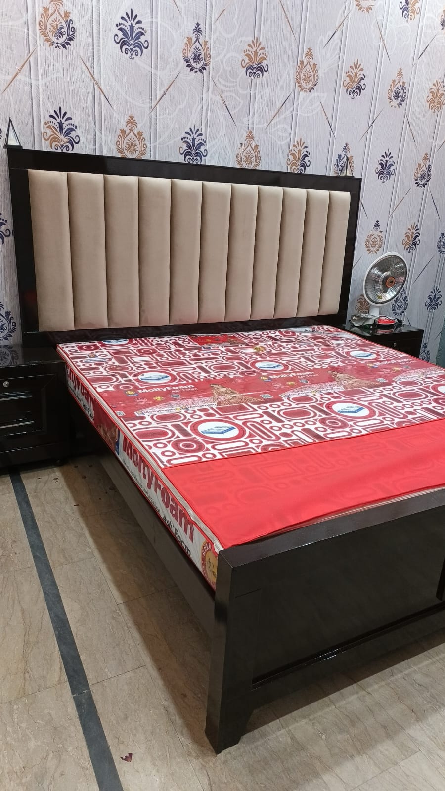 Beige Channel-Headboard Bed Frame — additional view from the supplied Priceless collection