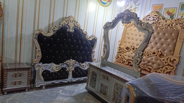 Black Tufted Ornate Bed Panels — main view from the supplied Priceless collection